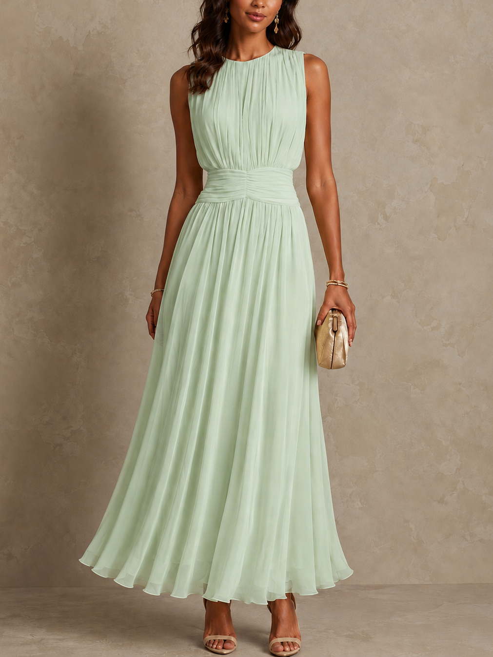 Roxanne™ Ruched Waist Sleeveless Maxi Dress