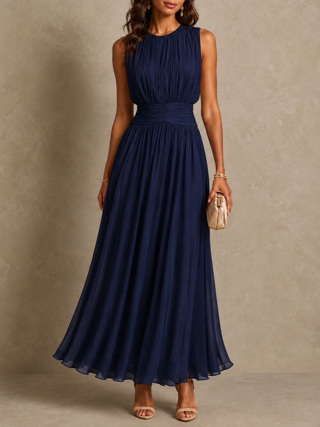 Roxanne™ Ruched Waist Sleeveless Maxi Dress