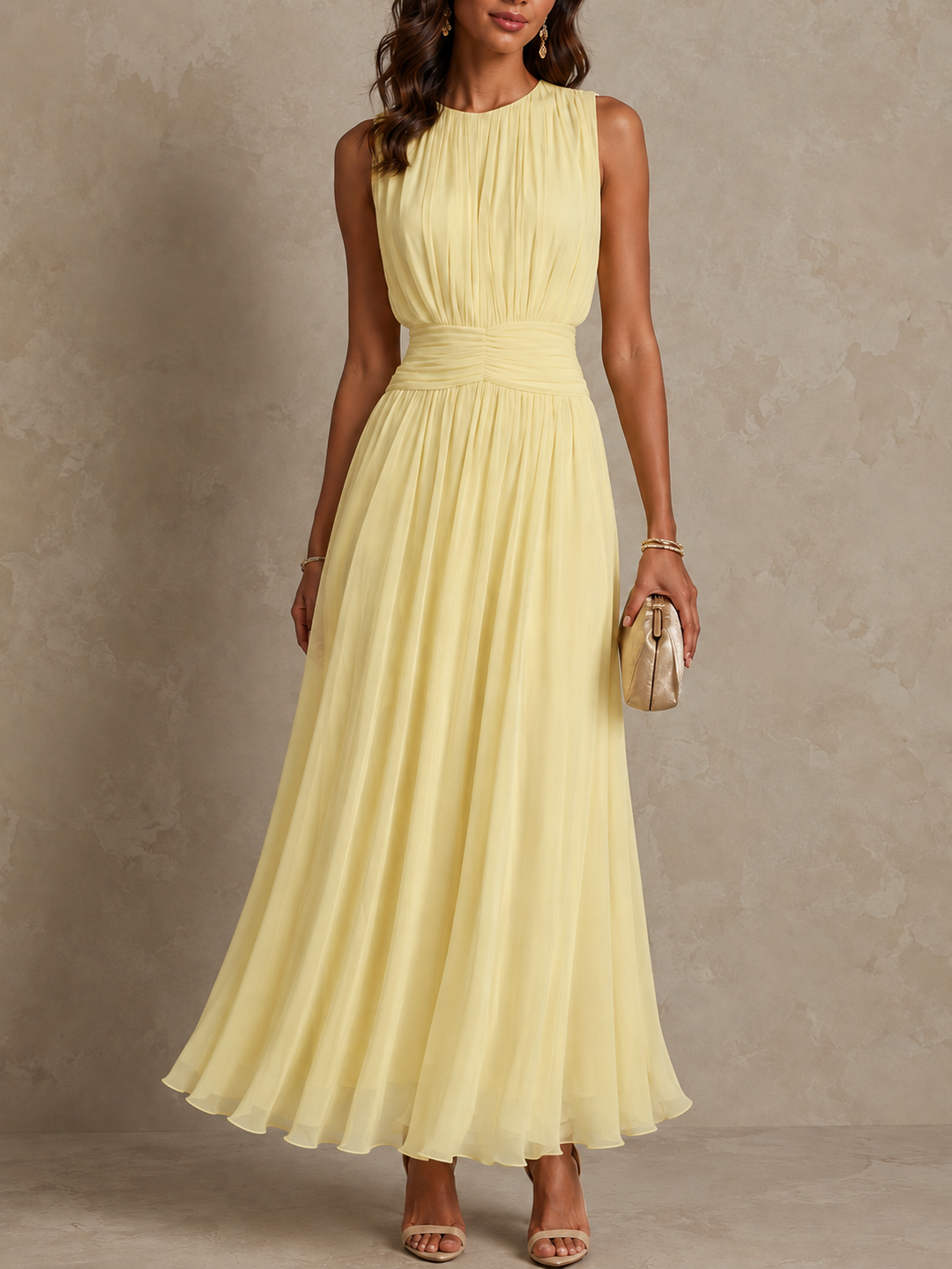 Roxanne™ Ruched Waist Sleeveless Maxi Dress