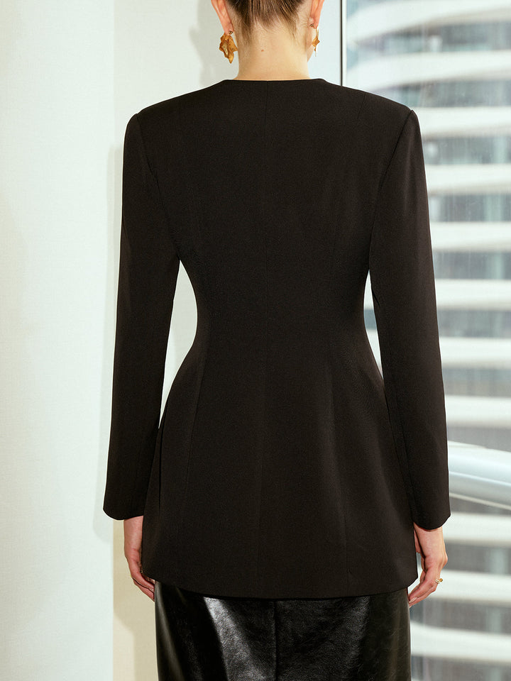 V-Neck Metal Button Blazer