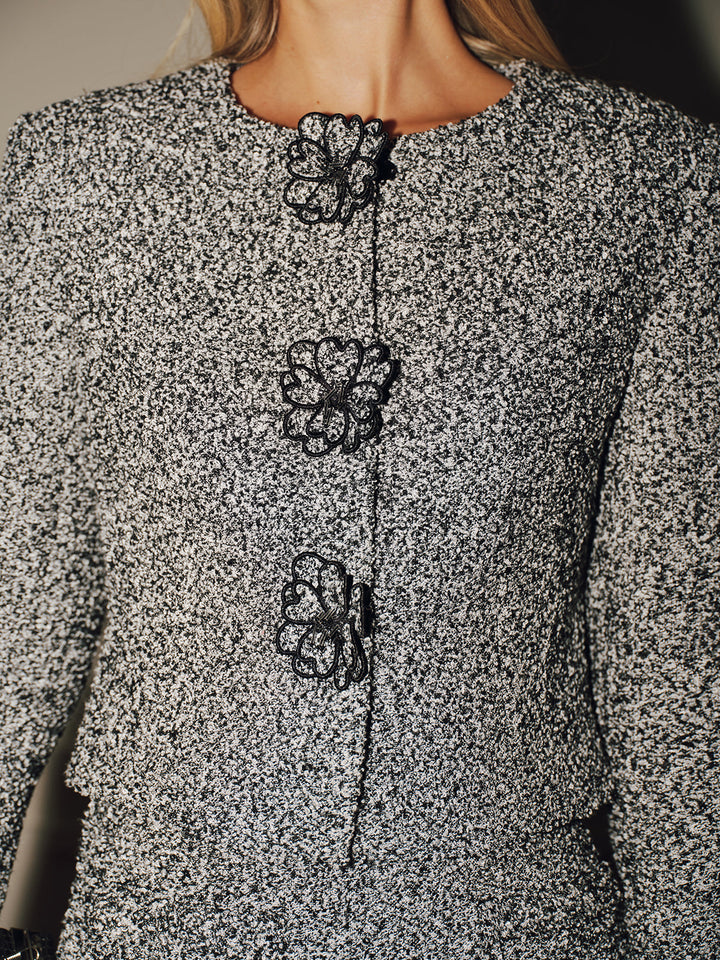 3D Floral Detail Tweed Blazer