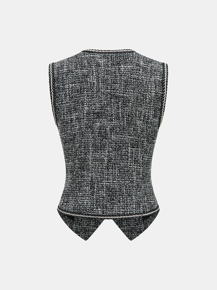 Tweed V-Neck Sleeveless Vest