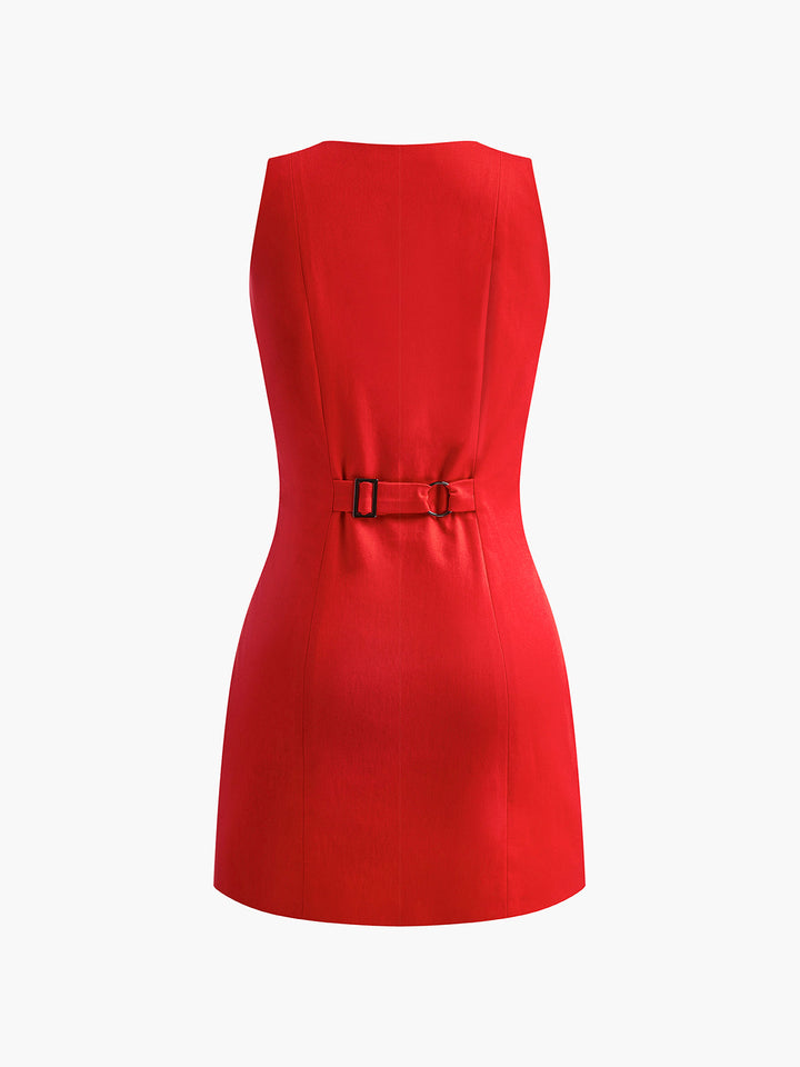 Button-Front Sleeveless Short Dress