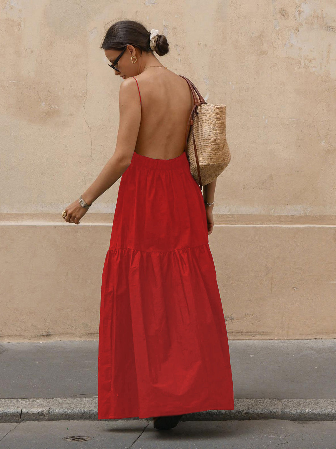 Solid Backless Long Dress