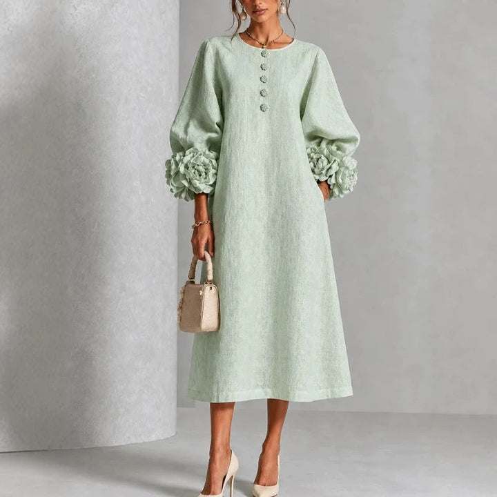 Theodosia Rosette-Cuff Button Midi Dress