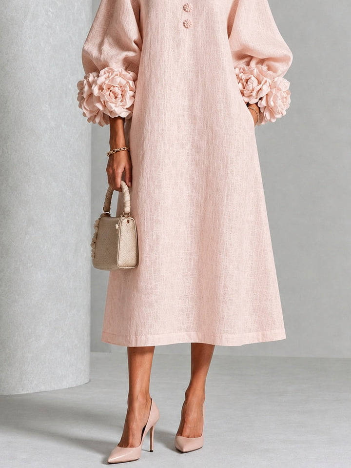 Theodosia Rosette-Cuff Button Midi Dress