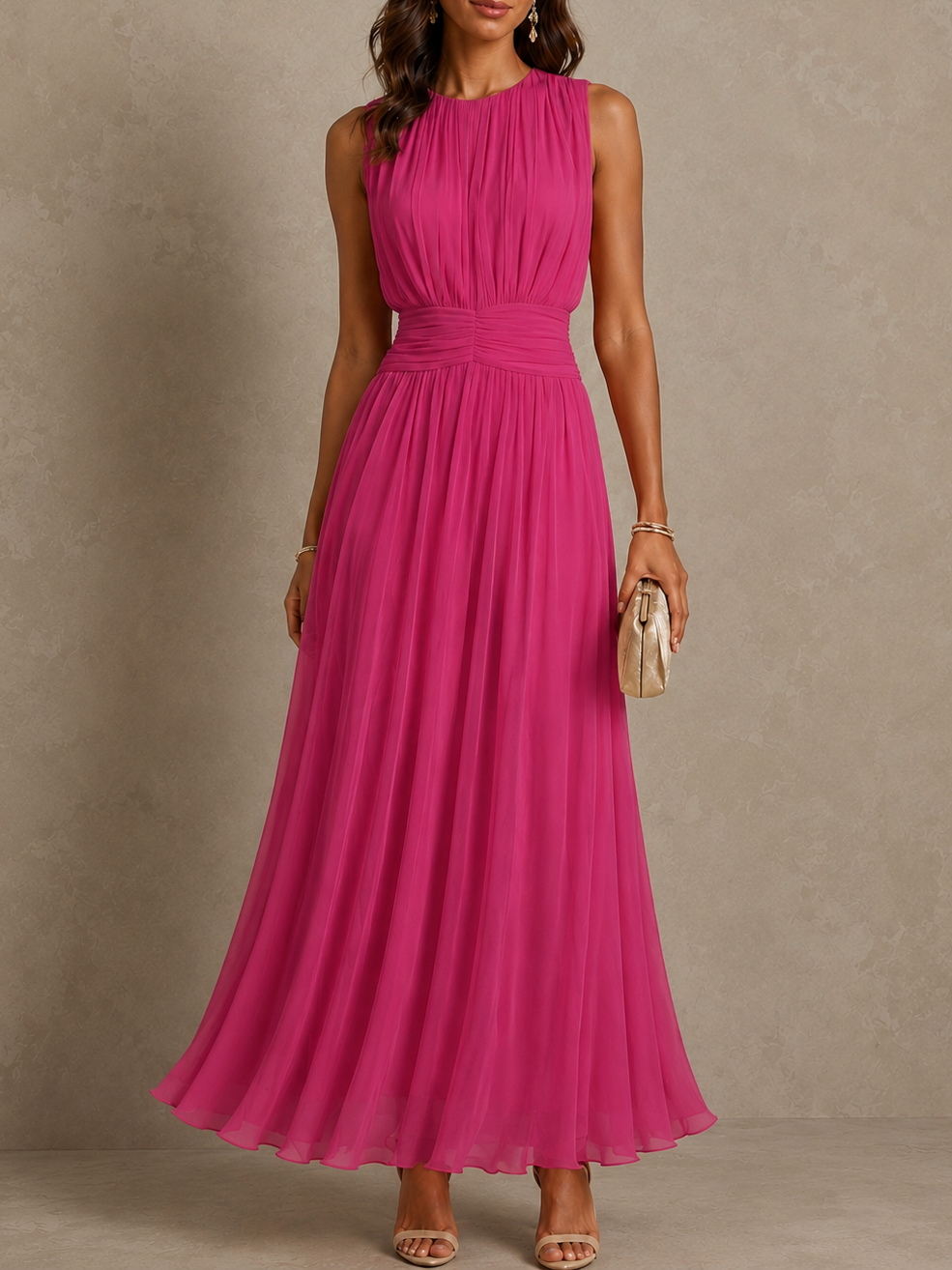 Roxanne™ Ruched Waist Sleeveless Maxi Dress